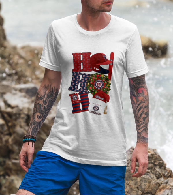 Washington Nationals Ho Ho Ho Merry Christmas Baseball Festive T-Shirt