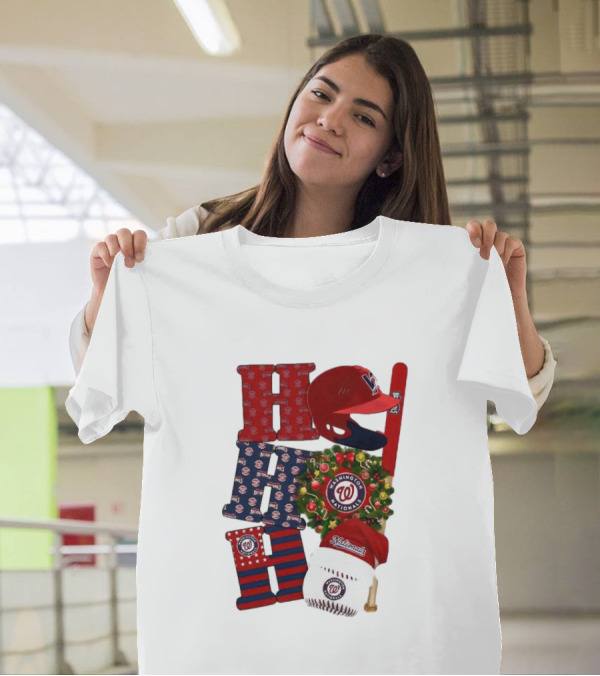 Washington Nationals Ho Ho Ho Merry Christmas Baseball Festive T-Shirt