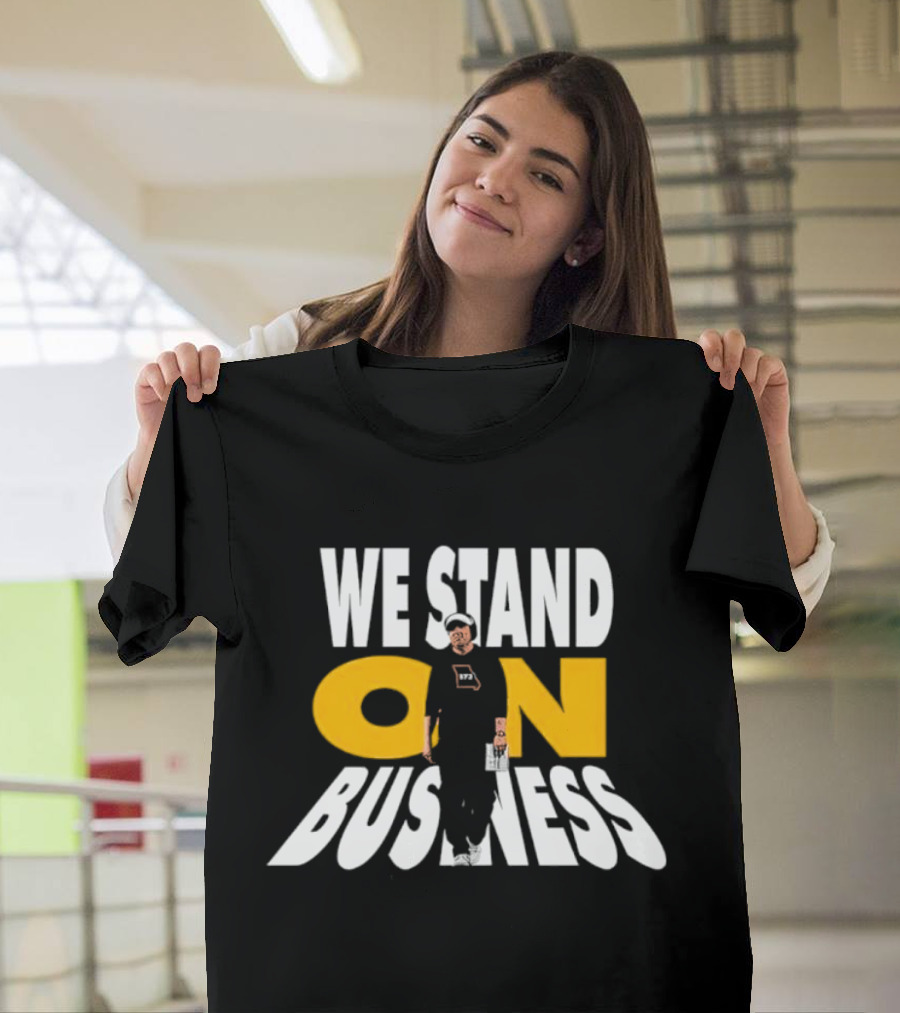 We Stand on Business Steps Confidently Holding Funko Pop T-Shirt