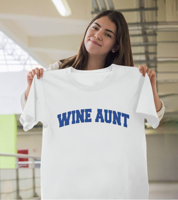 Wine Aunt Blue Text T-Shirt