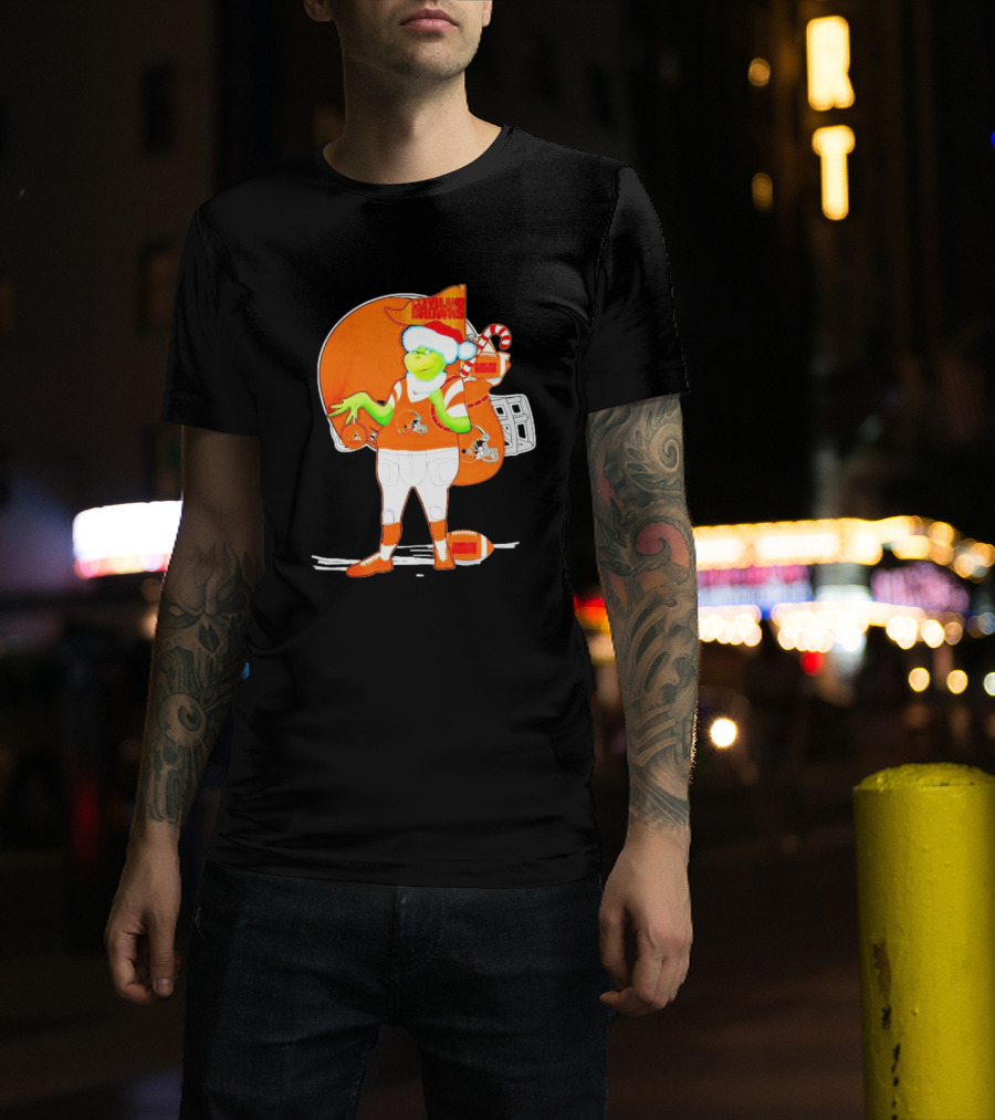 Cleveland Browns Christmas Santa Grinch Football T-Shirt