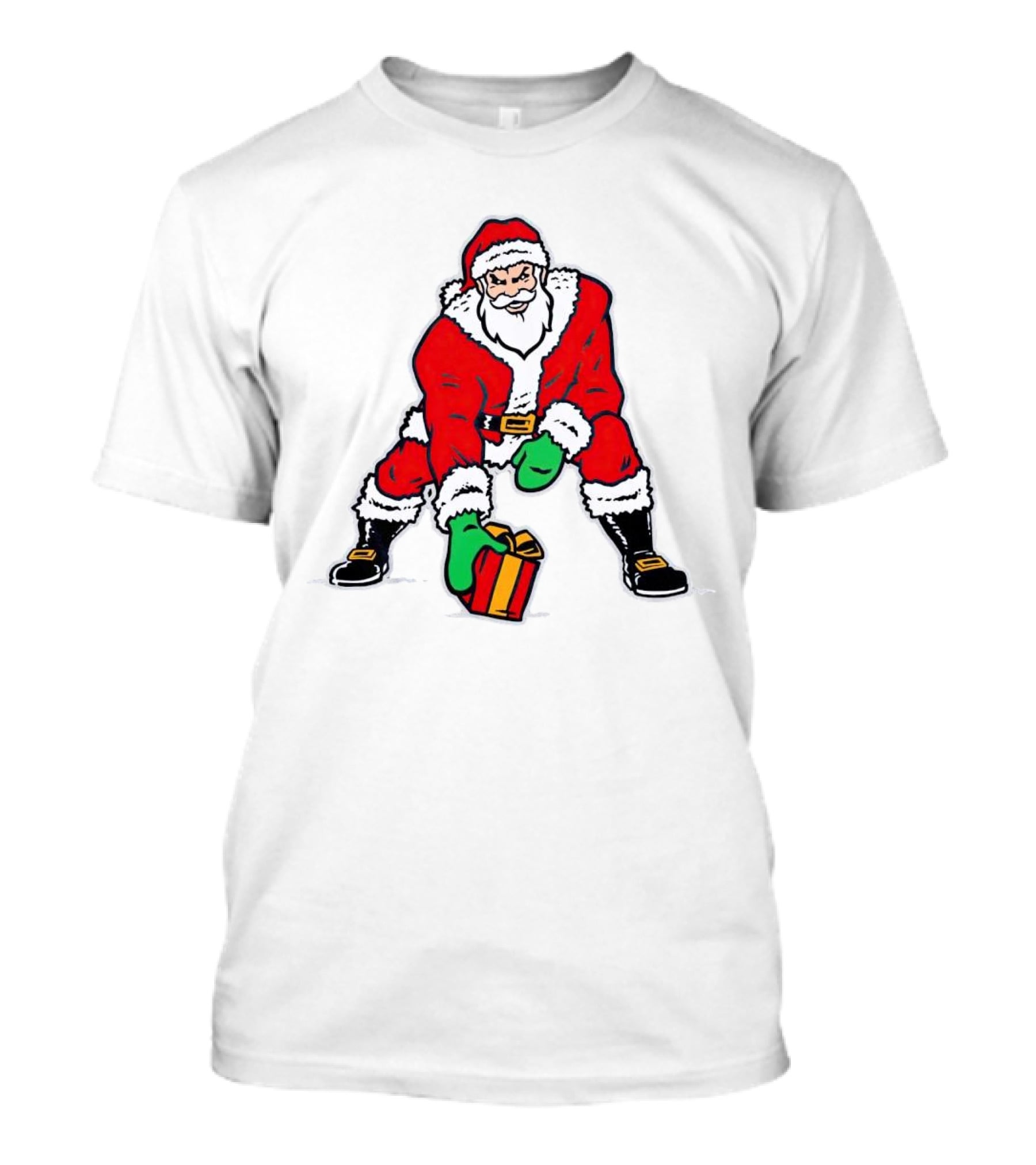 Santa Three Point Stance With Gift Christmas T-Shirt