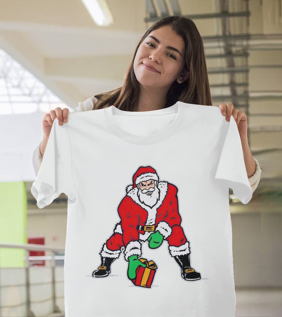 Santa Three Point Stance With Gift Christmas T-Shirt