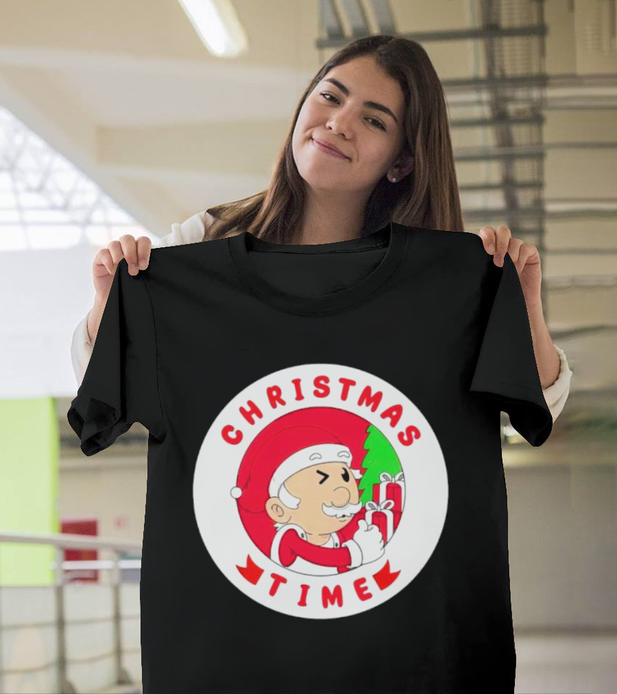 Christmas Time Santa Holding Gifts Circle T-Shirt