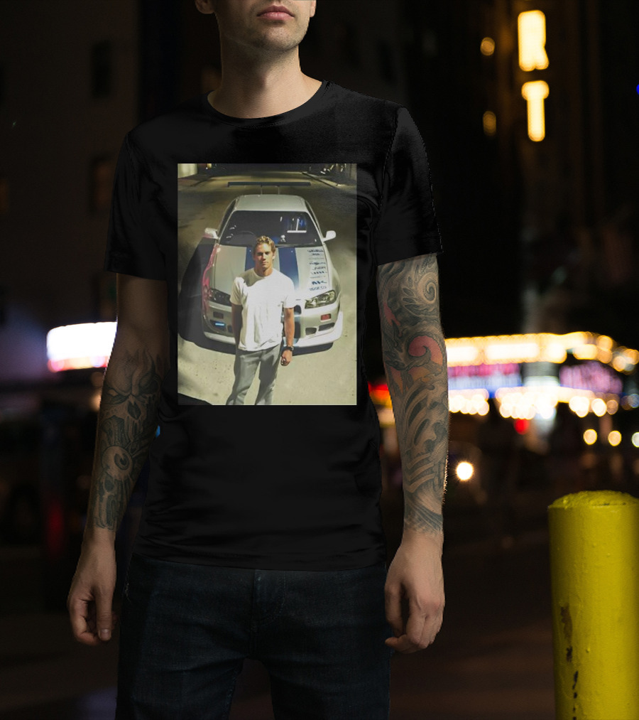 Paul Walker Giving Season With Iconic Car Street Scene T-Shirt