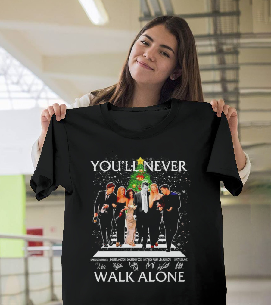 You'll Never Walk Alone Friends Characters Signatures Christmas Tree T-Shirt