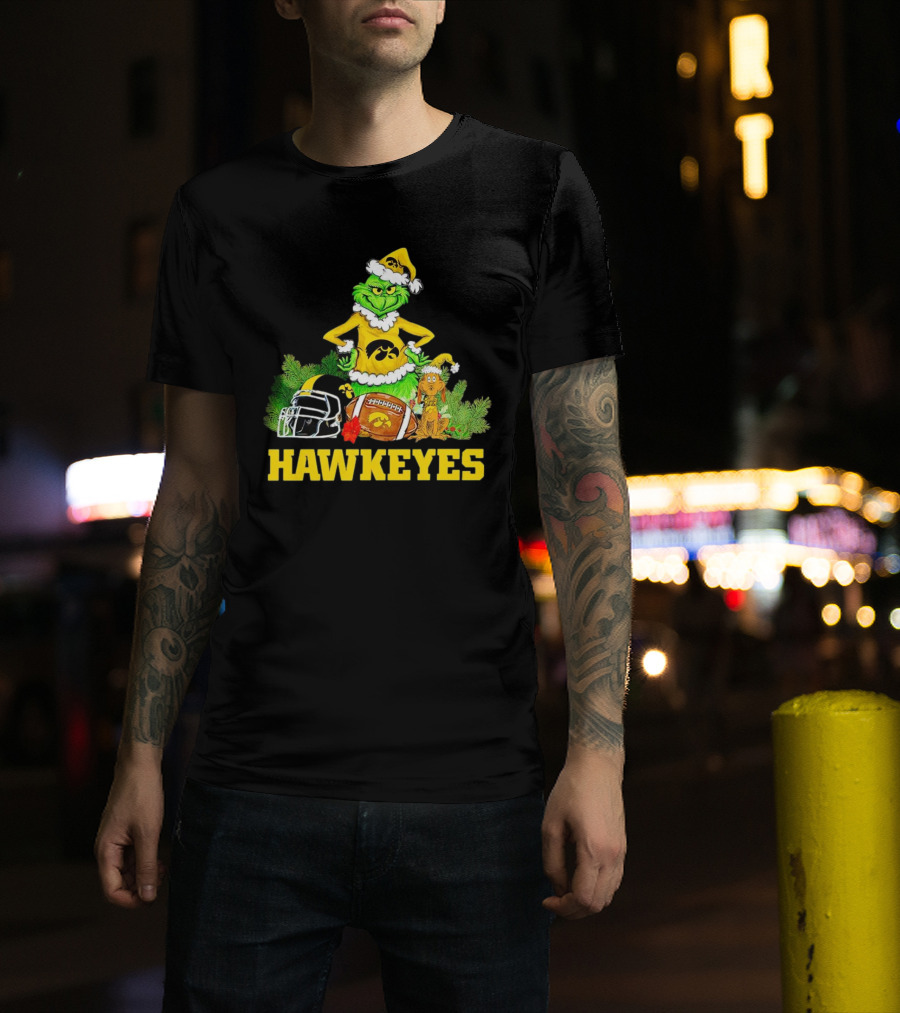 Grinch Hawkeyes Christmas Football Iowa T-Shirt
