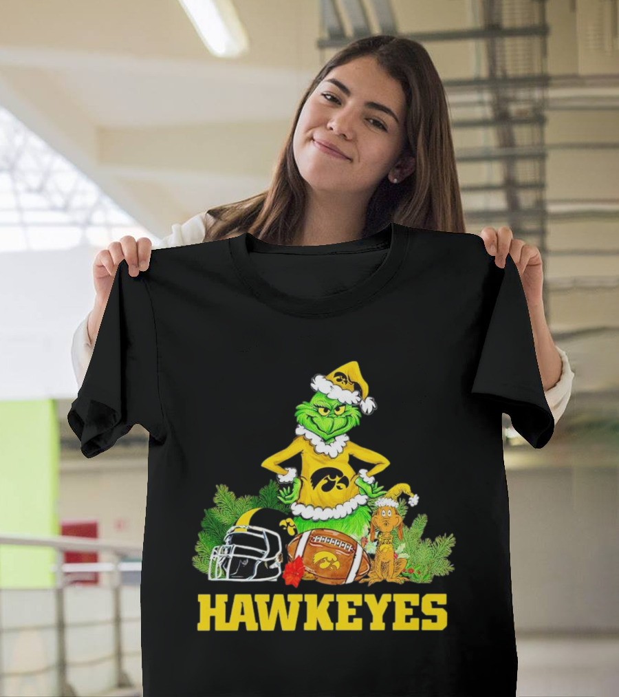 Grinch Hawkeyes Christmas Football Iowa T-Shirt