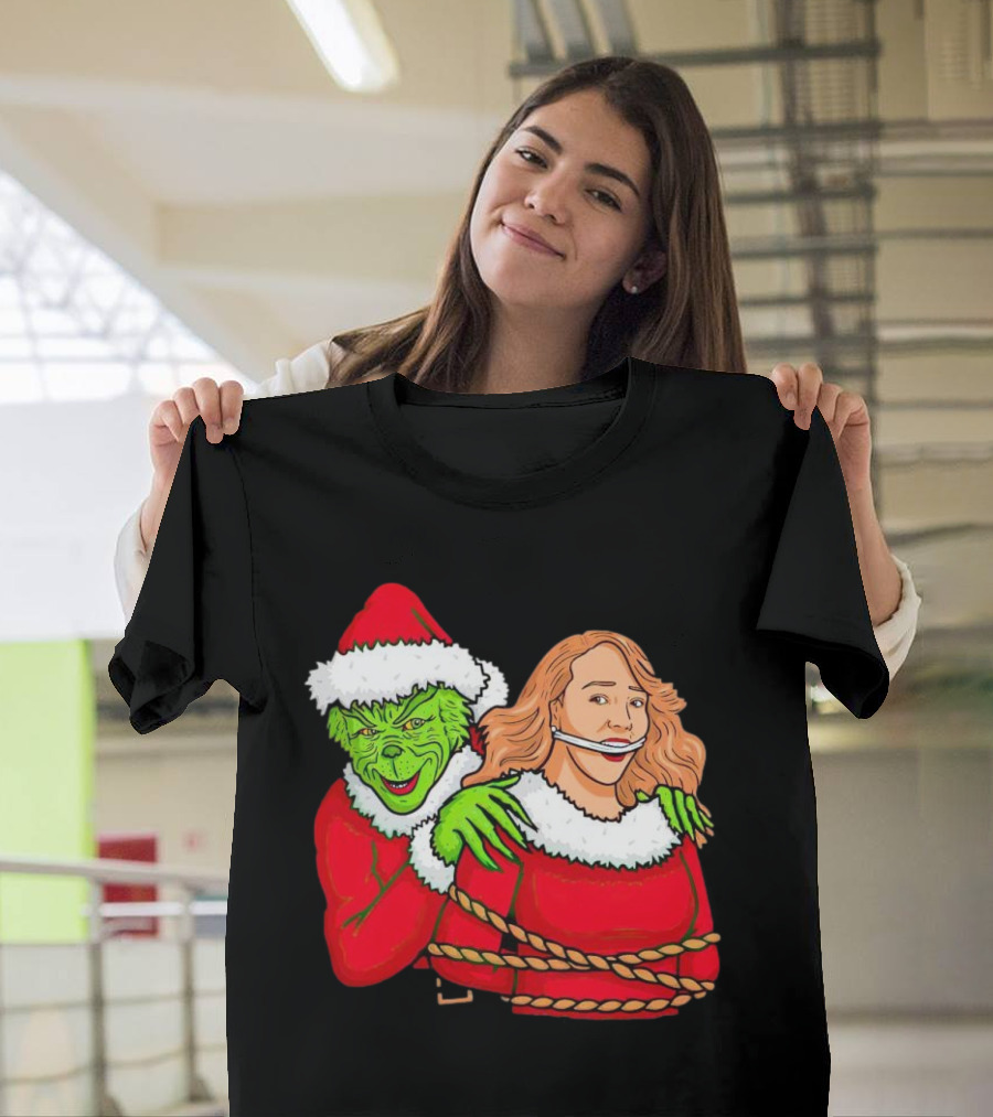 Grinch Ties Up Mariah Carey Christmas Santa Costume T-Shirt