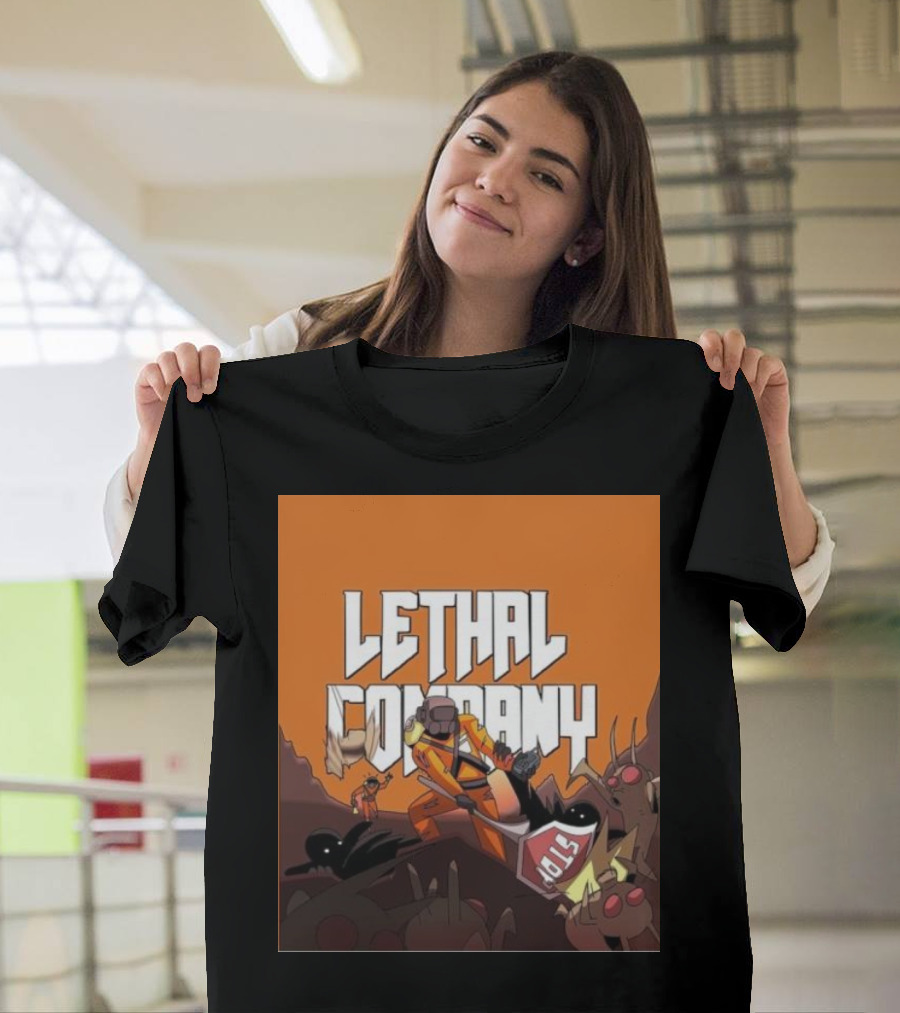Lethal Company Stop Sign Creature Battle Scene T-Shirt