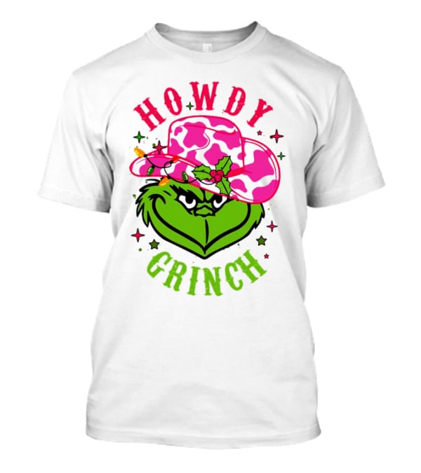 Howdy Grinch Christmas Cowboy Hat Festive Lights T-Shirt