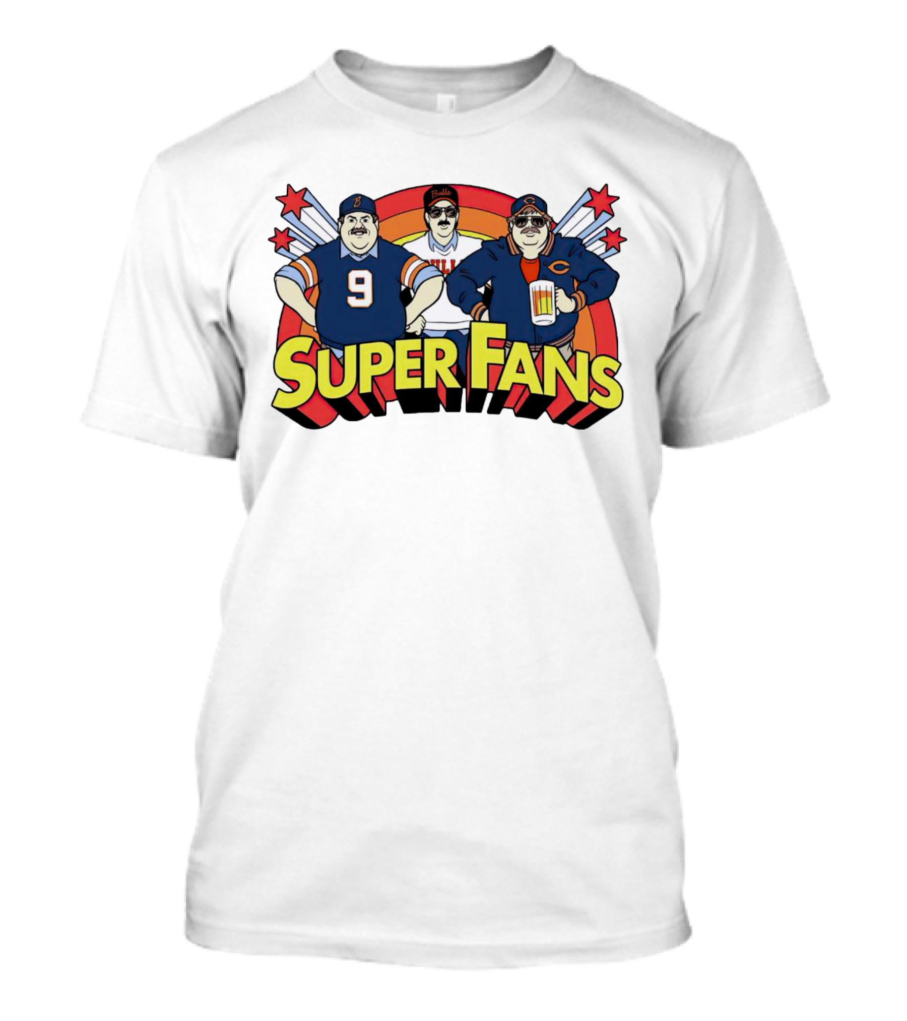 Chicago Bears Super Fans Three Illustrated Characters In Jerseys T-Shirt
