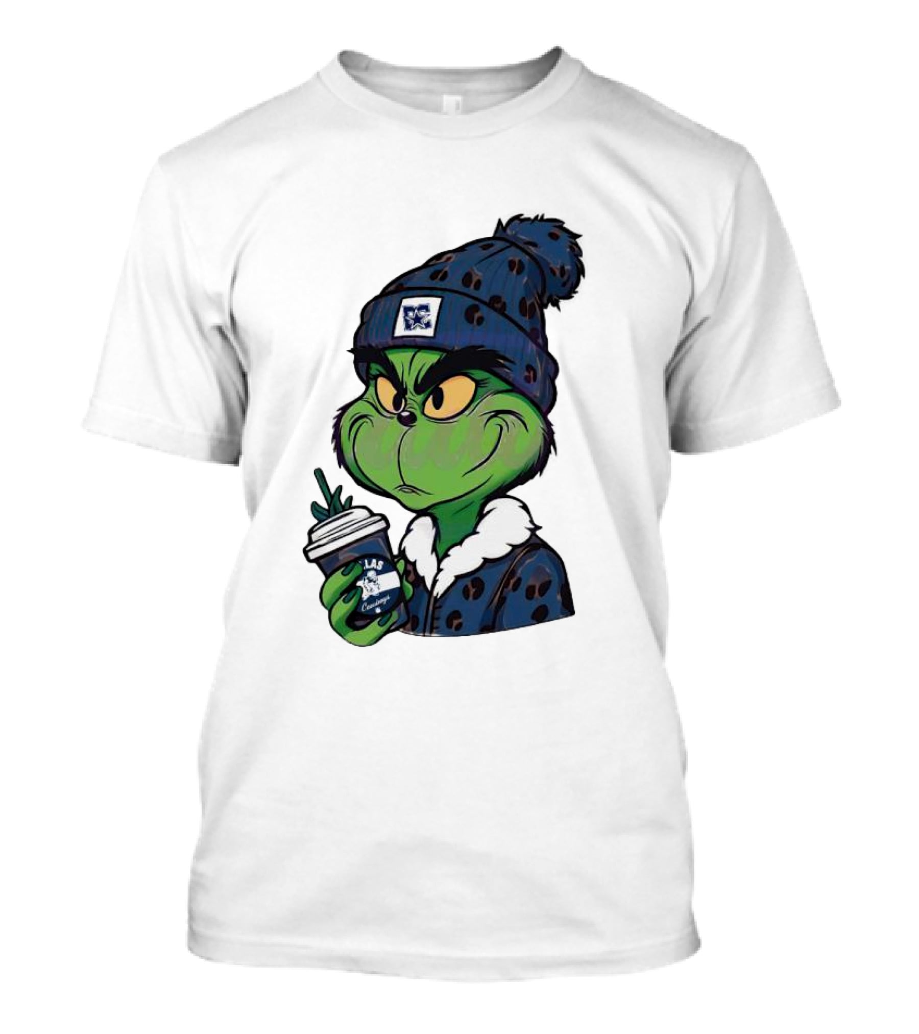 Grinch Boujee Dallas Leopard Print Winter Beanie Coffee Cup Sports T-Shirt