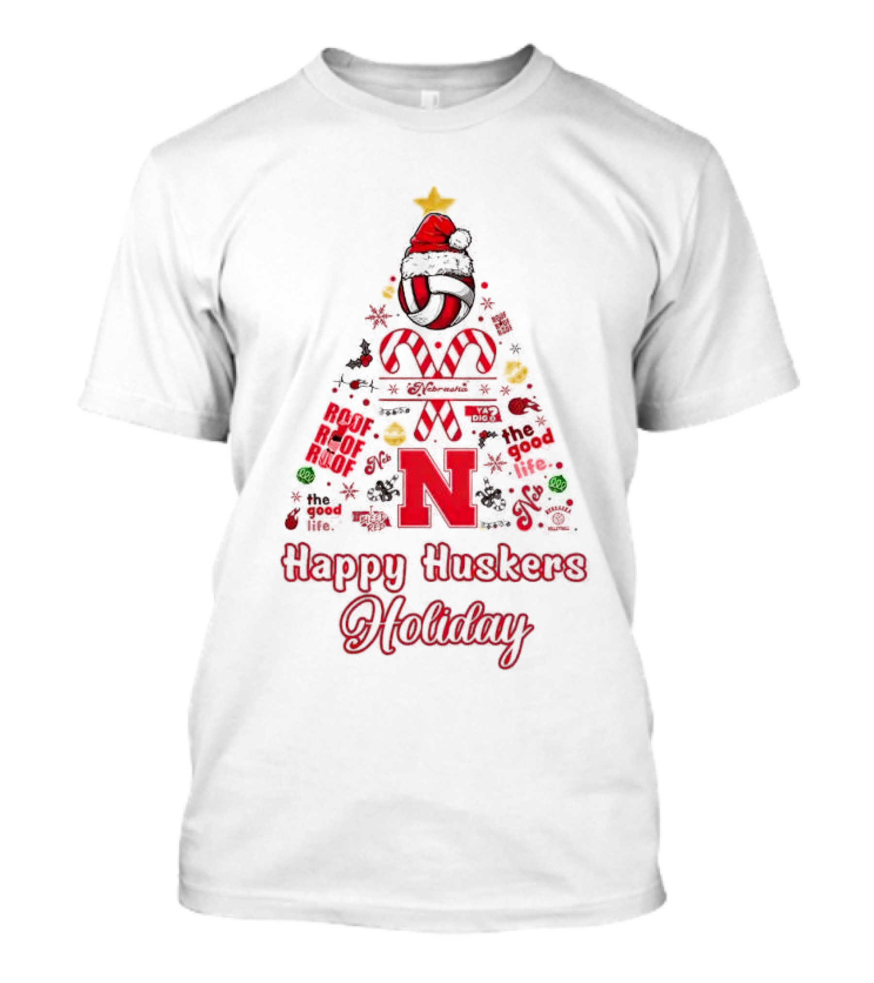 Happy Huskers Holiday Christmas Tree The Good Life T-Shirt
