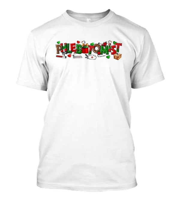 Phlebotomist Nurse Christmas Holiday Festive Leopard Print Decor T-Shirt