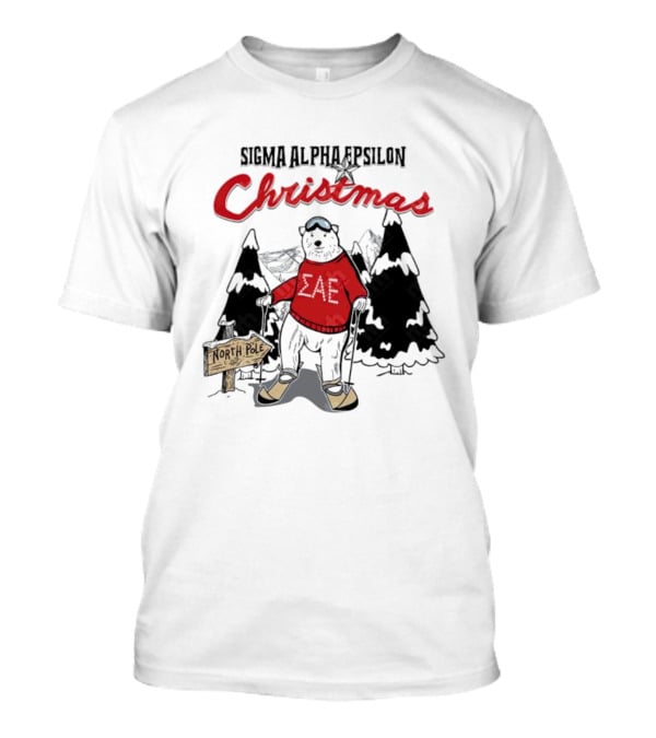 Sigma Alpha Epsilon Christmas Polar Bear At North Pole Skiing T-Shirt