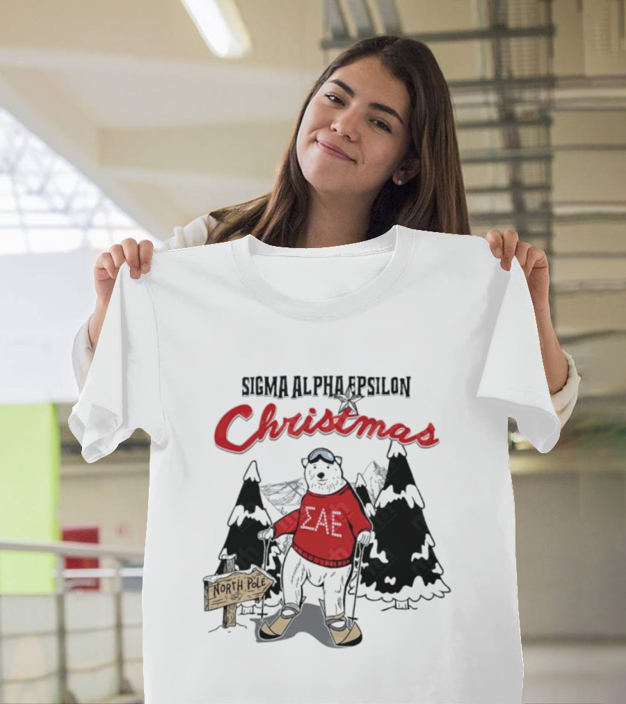 Sigma Alpha Epsilon Christmas Polar Bear At North Pole Skiing T-Shirt