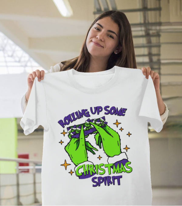 Rolling Up Some Christmas Spirit With Purple Grinch Hand T-Shirt