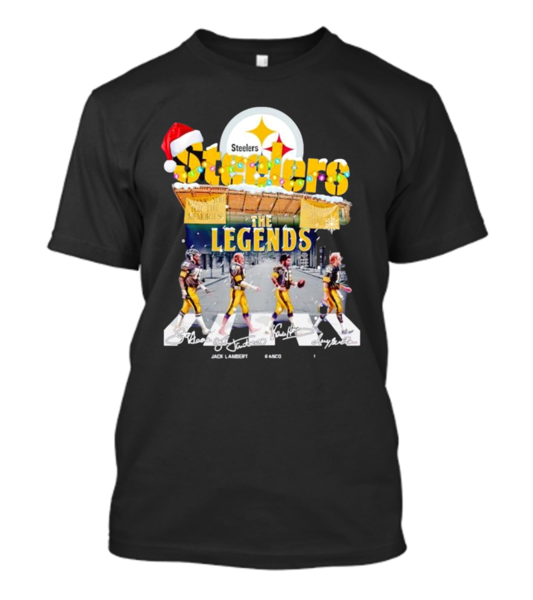 Steelers The Legends Abbey Road Joe Greene Jack Lambert Christmas Signatures T-Shirt