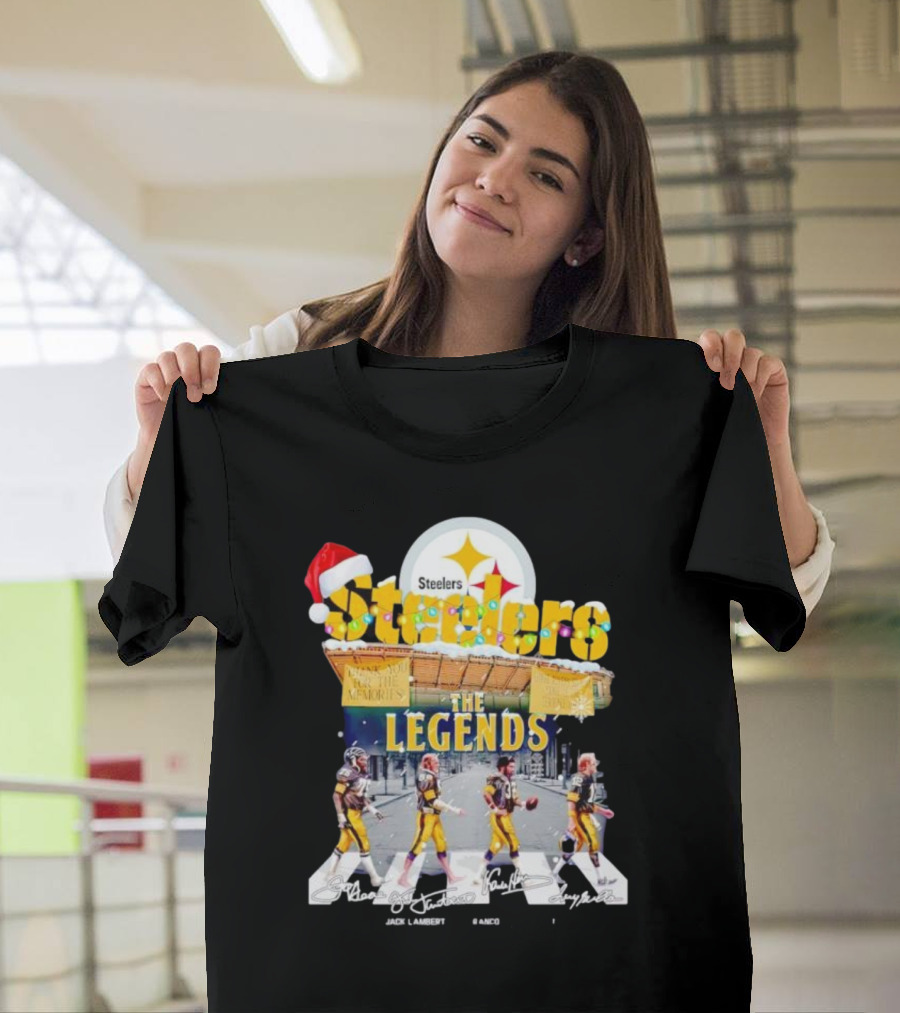 Steelers The Legends Abbey Road Joe Greene Jack Lambert Christmas Signatures T-Shirt