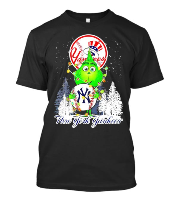New York Yankees Grinch Christmas Hug With Baseball And Trees T-Shirt
