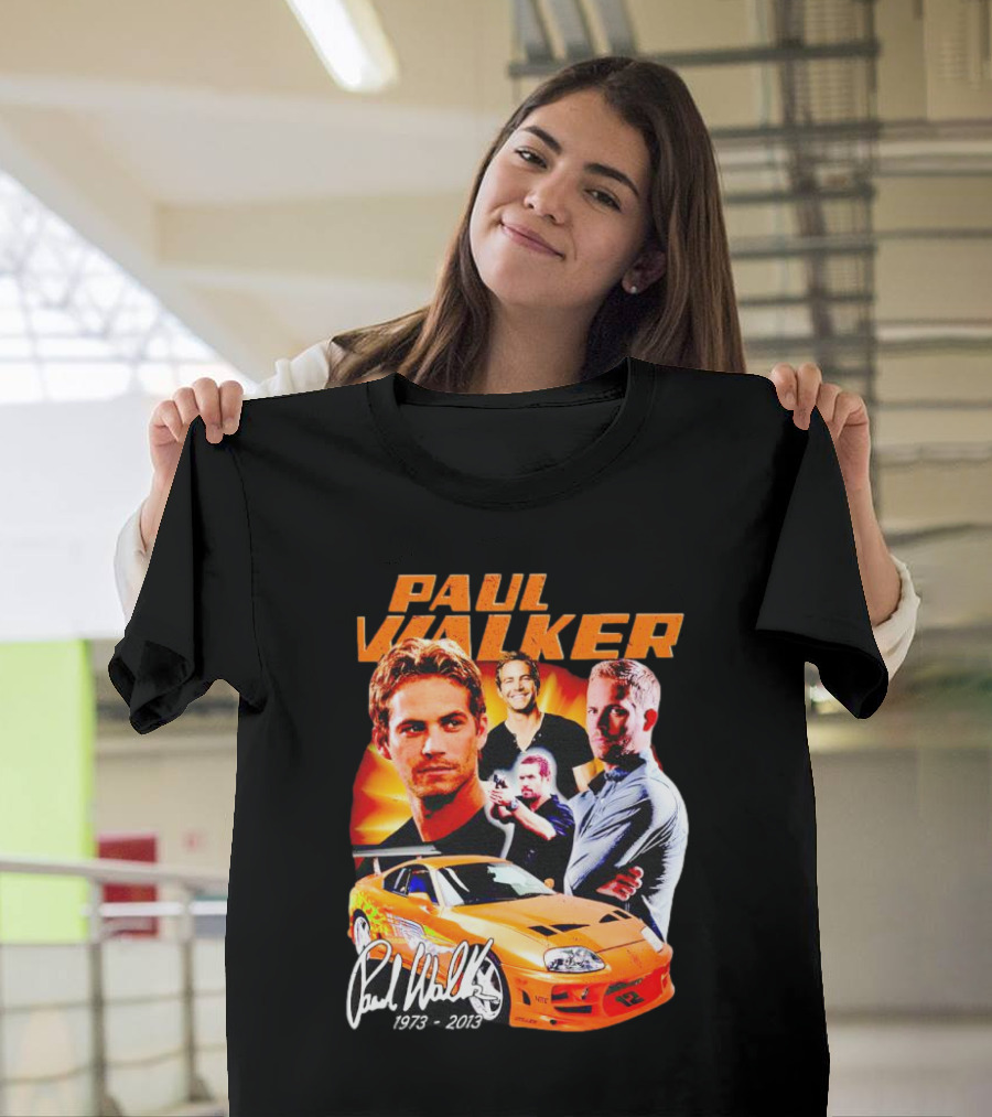 Paul Walker 1973-2013 Collage Signature Orange Car T-Shirt