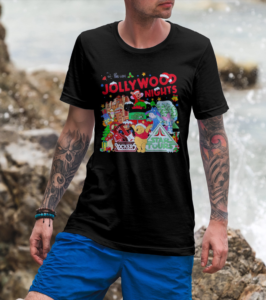 Disney Jollywood Nights Christmas Winnie The Pooh Eeyore Rockers Star Tours T-Shirt