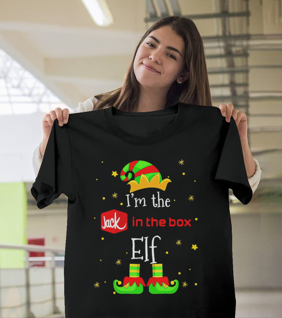 I’m the Jack in the Box Elf Christmas Green Red Hat Shoes Stars T-Shirt