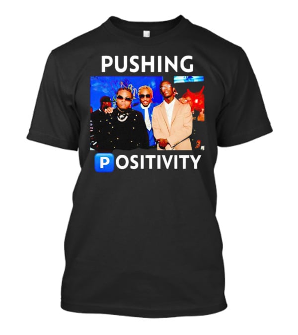 Pushing Positivity Iconic Trio With Blue Background T-Shirt