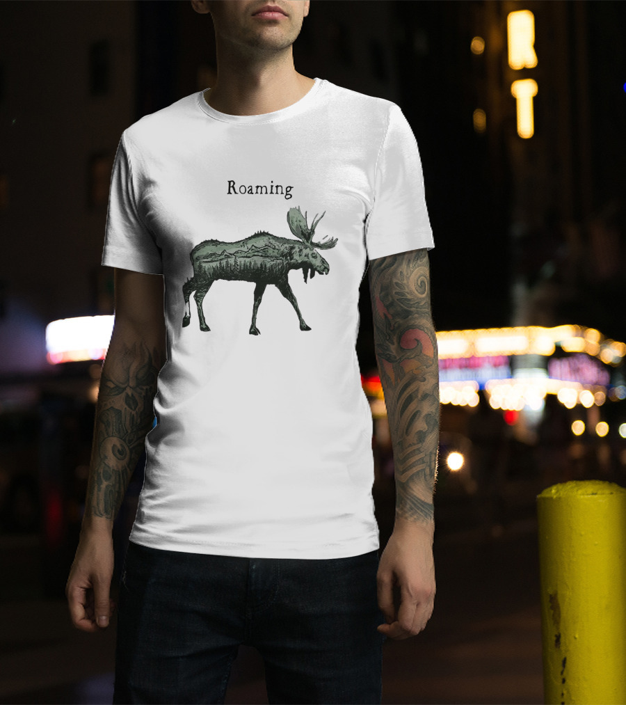 Roaming Moose With Mountain Landscape Christmas T-Shirt