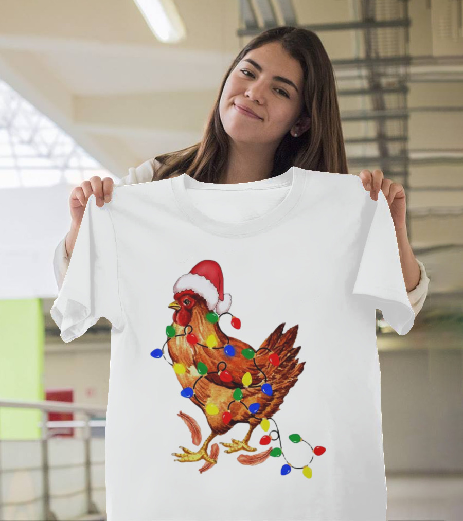 Santa Chicken With Christmas Lights T-Shirt