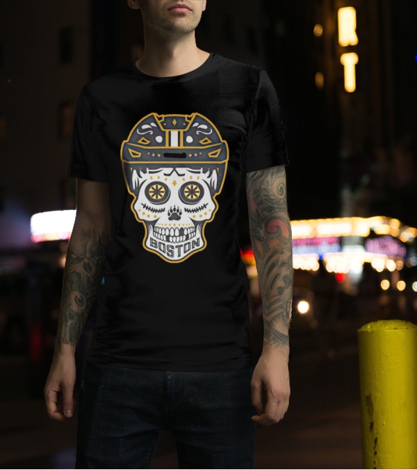 Boston Bruins Sugar Skull Helmet T-Shirt