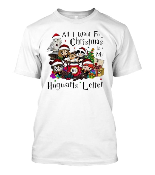 All I Want For Christmas Is My Hogwarts Letter Platform 9¾ With Owl Santa Hats And Gifts T-Shirt