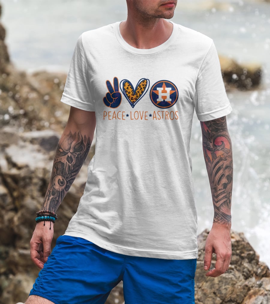 Peace Love Astros Leopard Heart Baseball Team T-Shirt