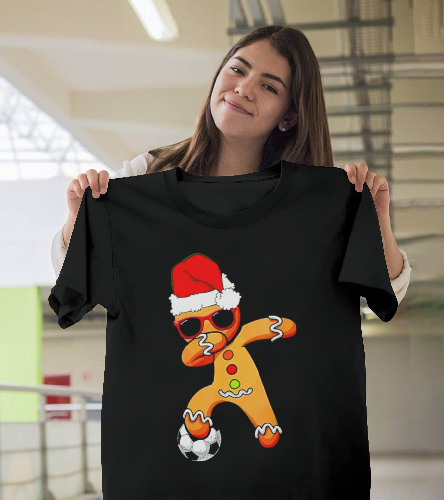 Christmas Dabbing Gingerbread Santa Hat Soccer Ball T-Shirt