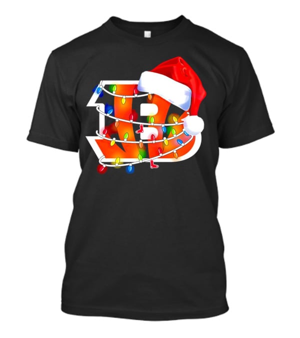 Cincinnati Bengals Christmas Lights Santa Hat Logo Holiday Football T-Shirt