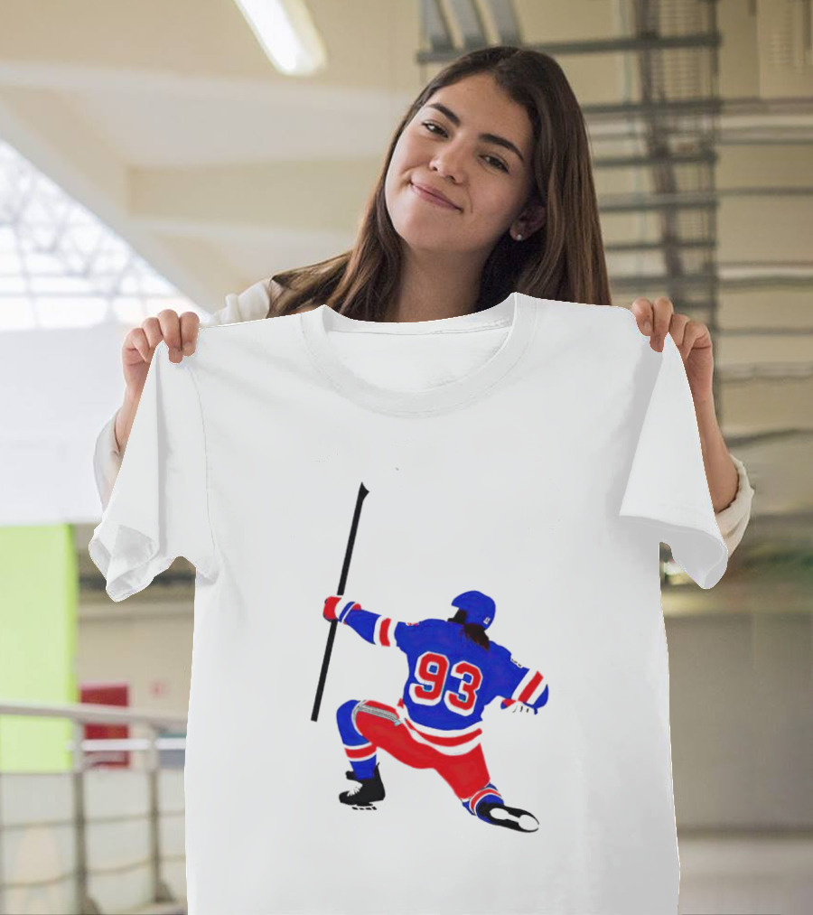Mika Zibanejad Number 93 Hockey Celebration Iconic Bowing Pose T-Shirt