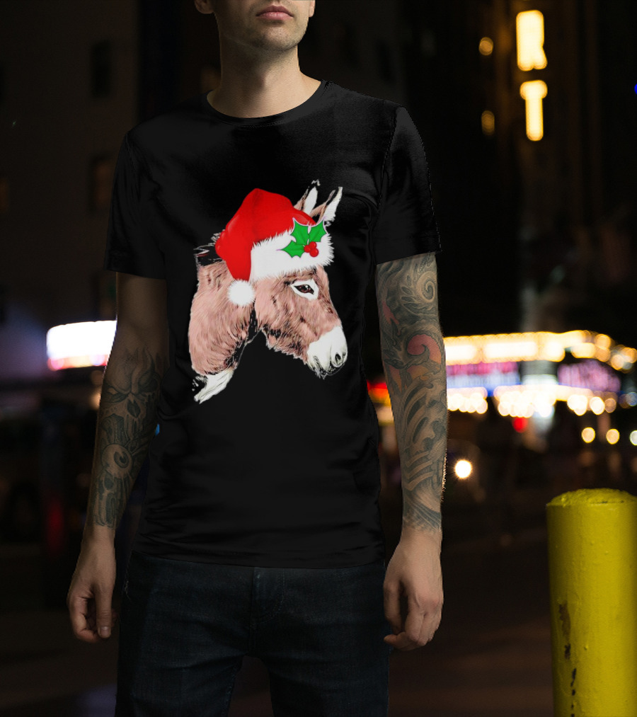 Santa Donkey Festive Hat Christmas Hollys T-Shirt