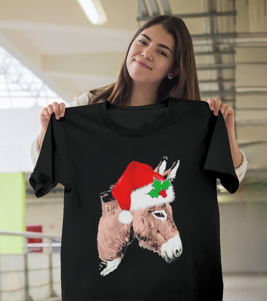 Santa Donkey Festive Hat Christmas Hollys T-Shirt