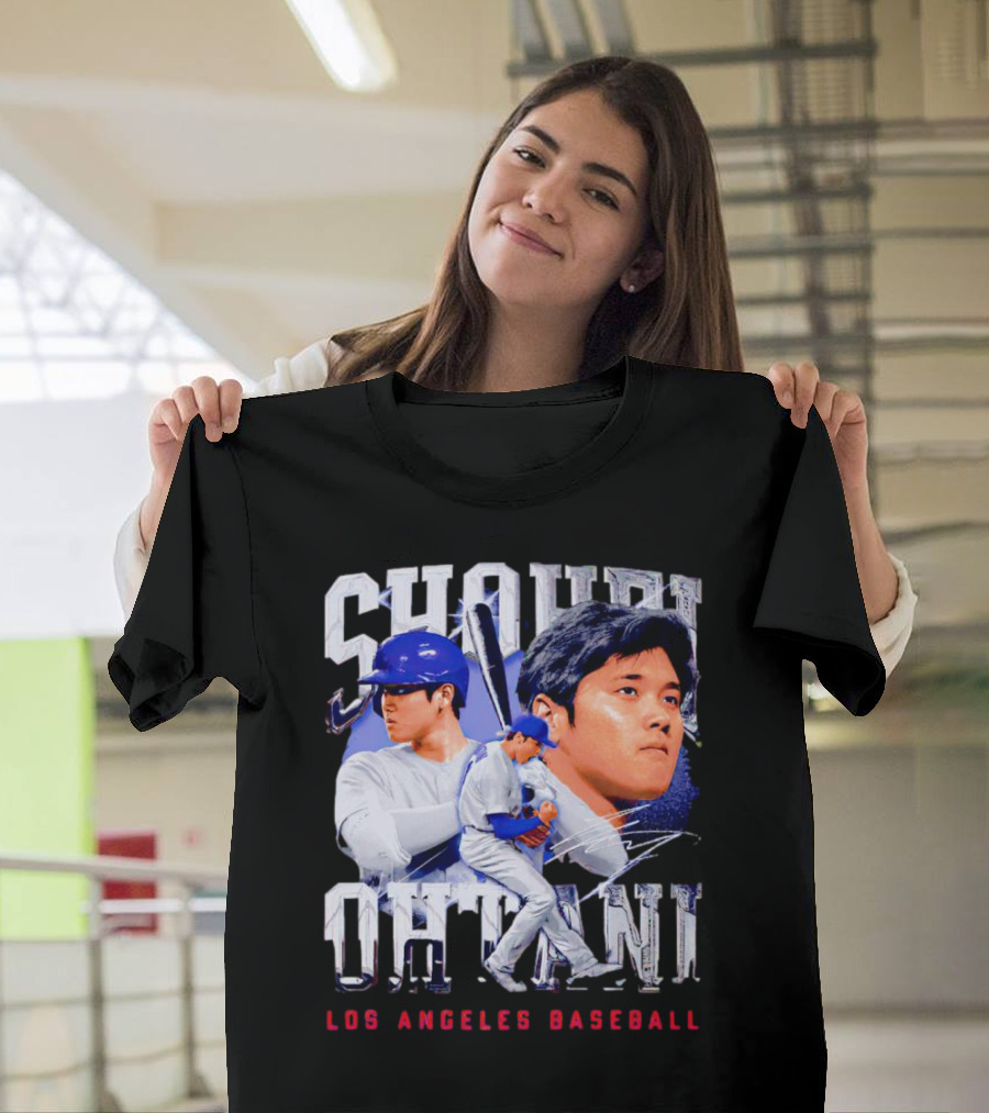 Shohei Ohtani Los Angeles Baseball Player Portrait And Action Scene T-Shirt