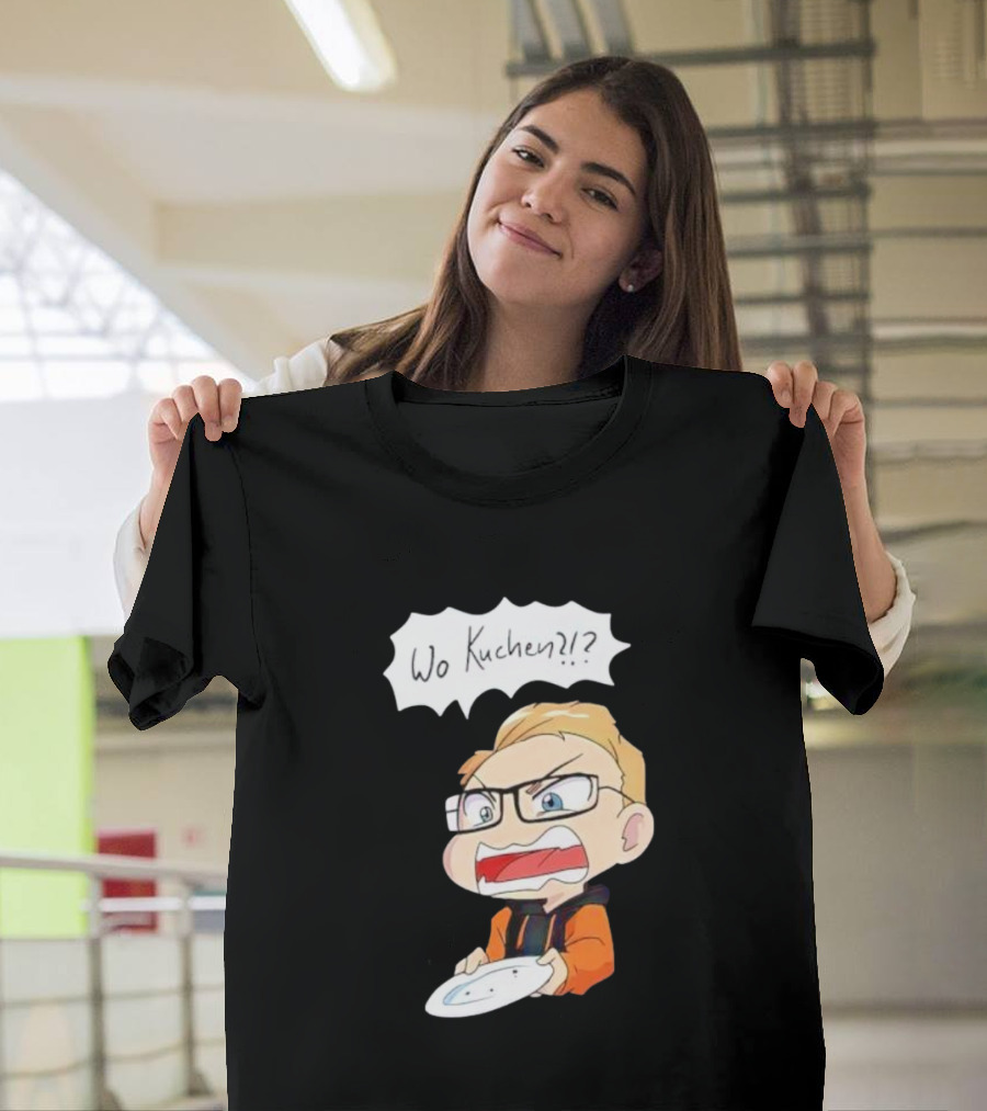 Wo Kuchen Cartoon Character With Glasses Holding A Plate T-Shirt