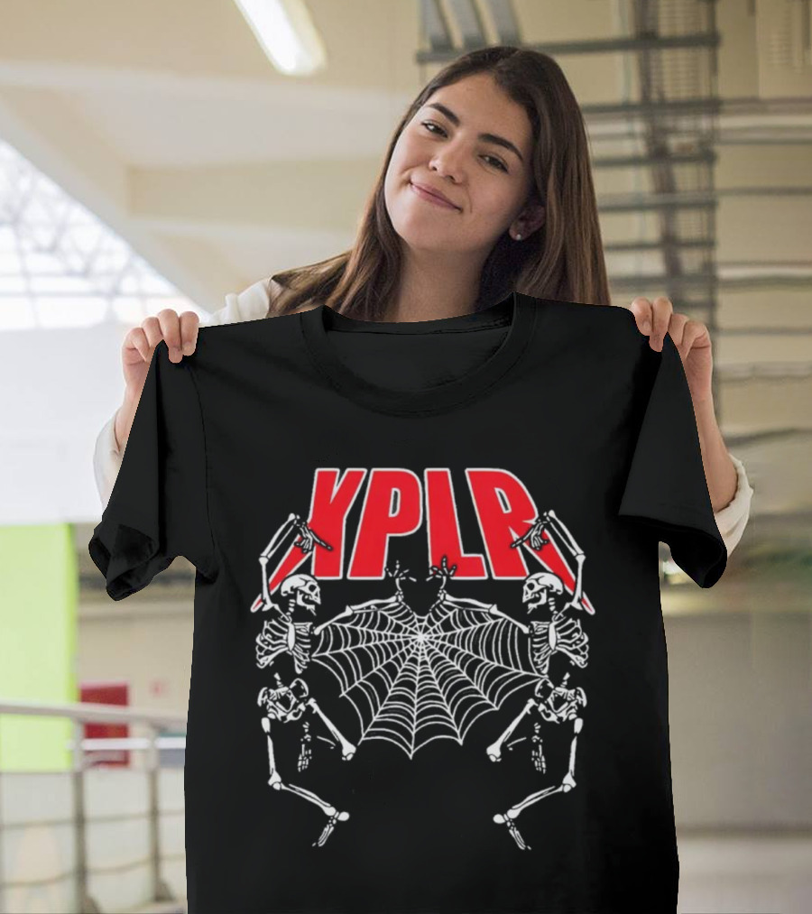 XPLR Skeletons With Holiday Web And Drumming Sticks T-Shirt