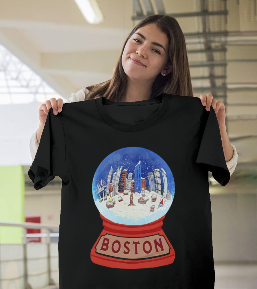 Boston Cityscape Snow Globes Christmas Holiday Scene T-Shirt