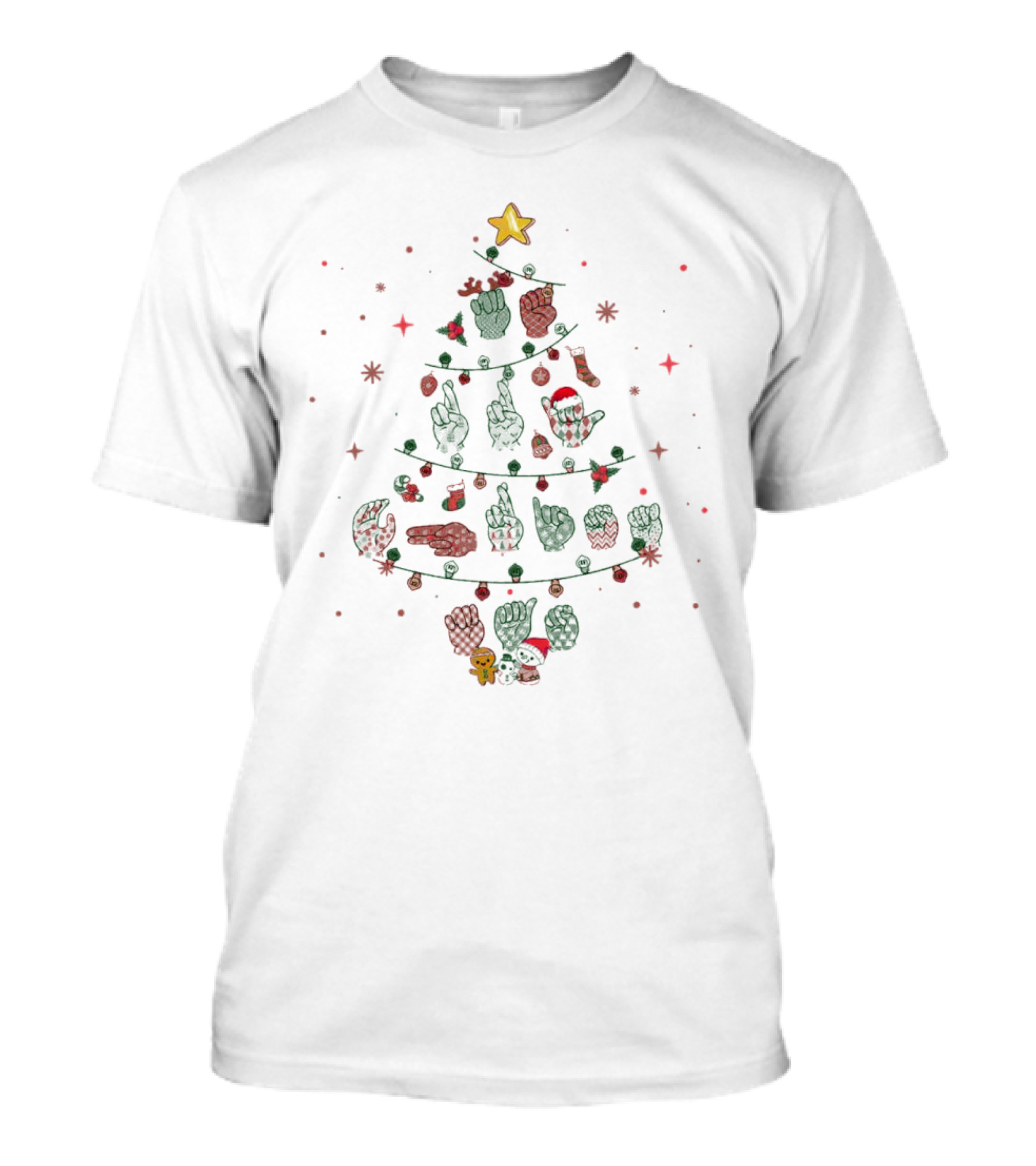 Gesture Christmas Tree Made Of Festive Hand Signs And Ornaments T-Shirt