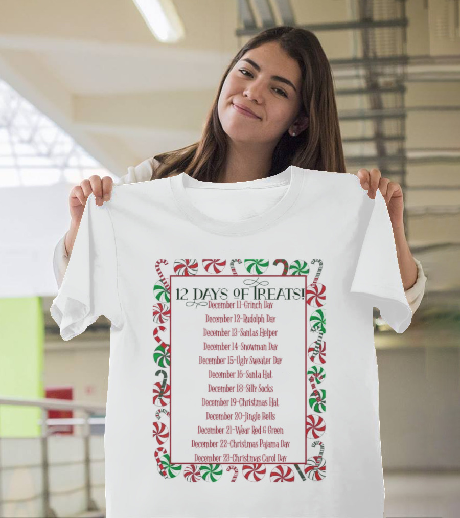 12 Days of Treats Christmas Grinch Rudolph Santas Helper Snowman Ugly Sweater Santa Hat Silly Socks Christmas Hat Jingle Bells Wear Red Green Christma