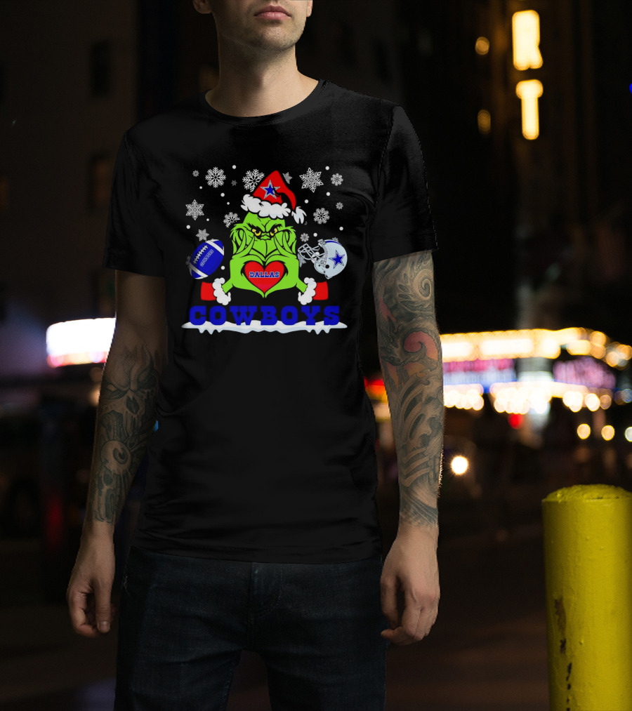 Grinch Dallas Cowboys Christmas Football Snowflakes T-Shirt