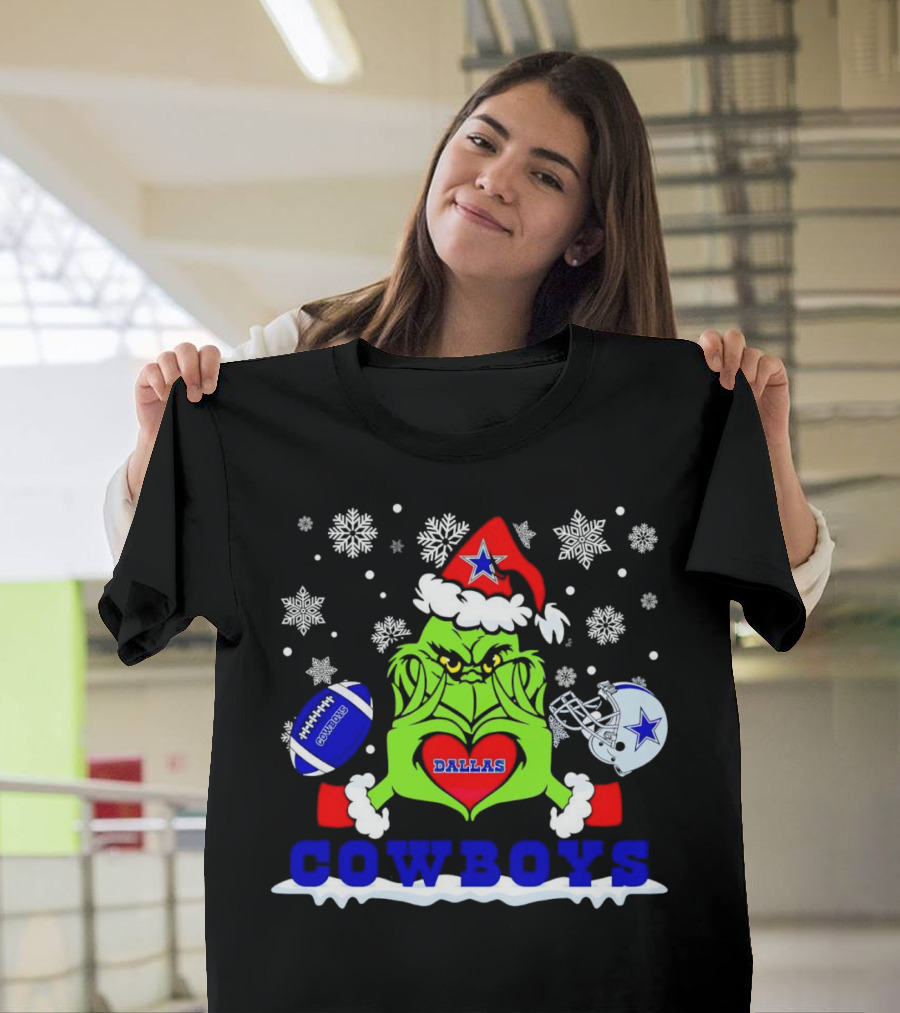 Grinch Dallas Cowboys Christmas Football Snowflakes T-Shirt