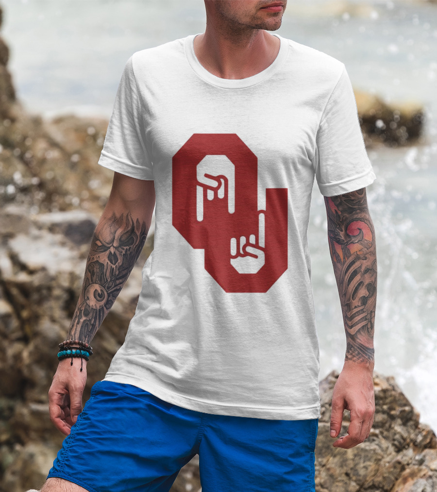 Oklahoma Sooners Logo With Horns Down Hand Gesture T-Shirt