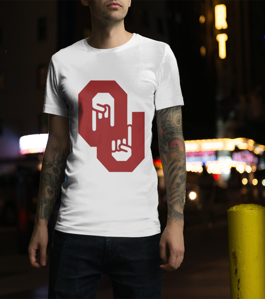 Oklahoma Sooners Logo With Horns Down Hand Gesture T-Shirt