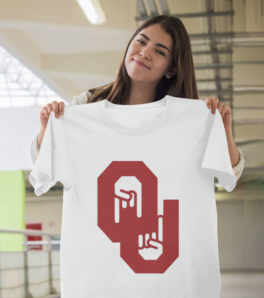 Oklahoma Sooners Logo With Horns Down Hand Gesture T-Shirt
